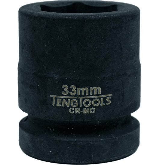 Teng 1in Dr. Impact Socket 33mm with black phosphate finish, designed for high torque use with power tools and secure attachments.