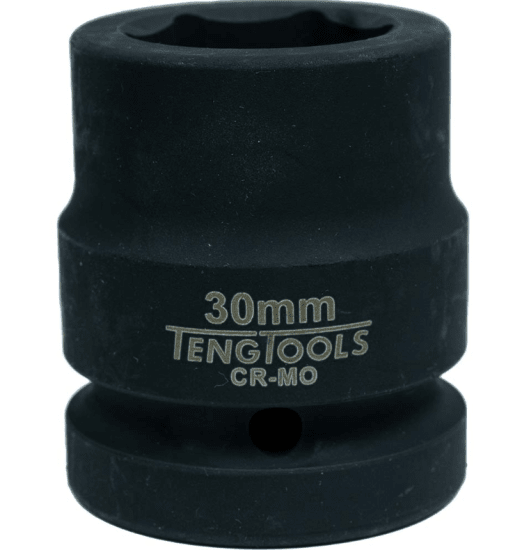 1-inch drive 30mm impact socket with black phosphate finish, designed for heavy-duty use with power tools and air gun setups.