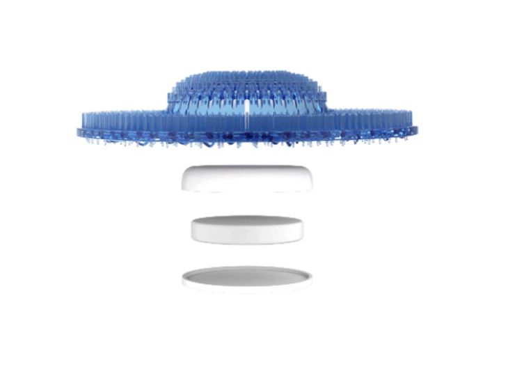 Glomesh Spiral Biological Urinal Screen in blue, releasing Mountain Air scent for lasting odor control and hygiene.