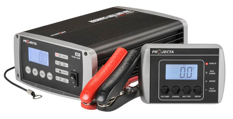 Projecta 12V 50A Lithium Battery Charger designed for versatile battery types with Intelli-Charge technology and sleek mounting options.