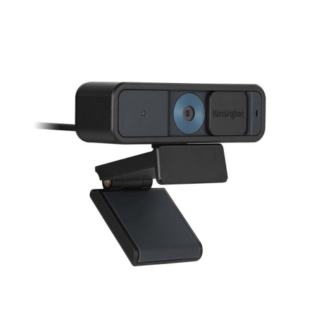 Kensington Webcam W2000 with 1080P HD, auto focus, omni-directional mic, adjustable angles, and lens cover for privacy.