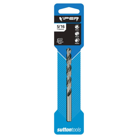 Sutton HSS Viper Jobber Drill 7.94mm, featuring Viper point design for 2X faster drilling in metal, wood, and plastics.