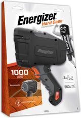 Energizer Rechargeable Hardcase Spotlight, durable 1000-lumen light with hardcase, 3m drop resistance, 550m visibility.