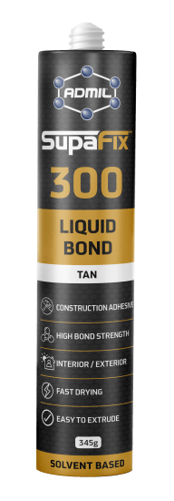 Admil SupaFix 300 Liquid Bond Tan is a strong, fast-drying adhesive for versatile interior and exterior bonding applications.