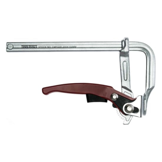 Teng F Clamp Quick Lever 200x100mm for fast, high-pressure clamping with ergonomic design and ratchet mechanism to prevent over-tightening.