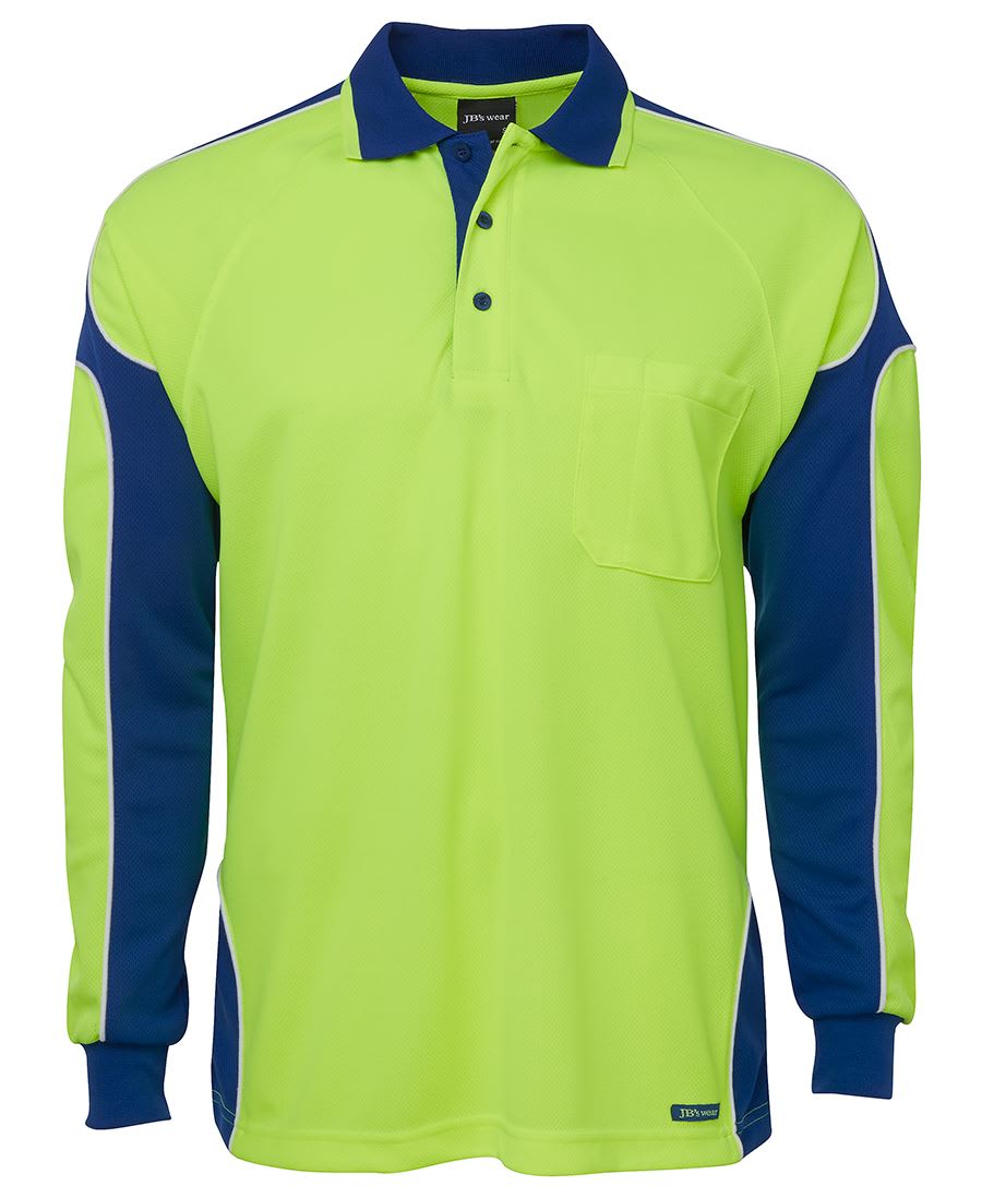 JB's Wear, Hi Vis Arm Panel Polo, 6AP4L - Lime/Royal (Size: S)