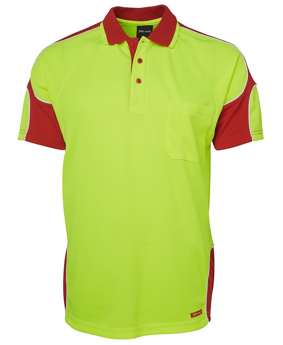 JB's Wear, Hi Vis Arm Panel Polo, 6AP4S - Lime/Red - XL