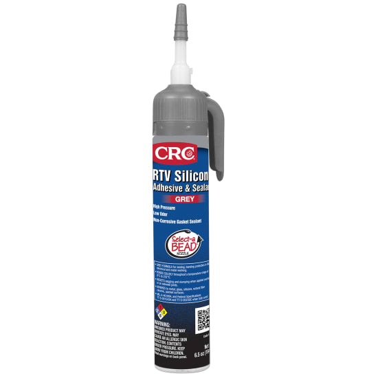 CRC RTV Silicone Select-A-Bead in grey, 148g tube with adjustable nozzle for precise sealing and bonding applications.