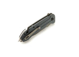 Rescue Lock Knife with 3.25" stainless steel blade, ergonomic carbon fiber handle, seat belt cutter, and glass breaker.