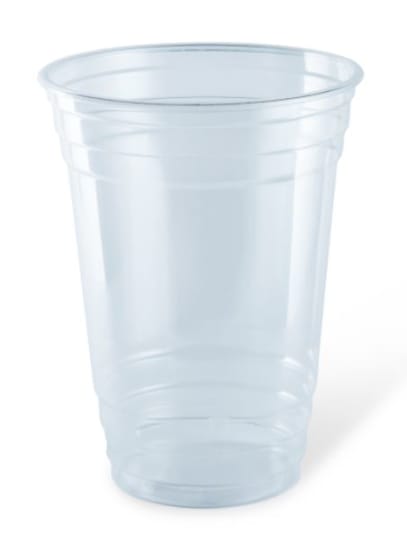 Clear 20oz PET recyclable cold cups, 1000 per case, perfect for cold drinks, slushies, and sustainable serving solutions.