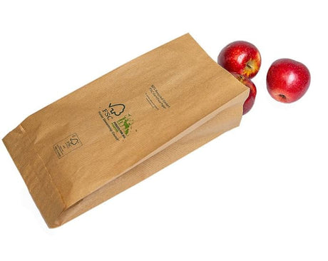 Eco-friendly ribbed brown kraft paper produce bags, 330 x 180 x 130mm, packed in cases of 1000 for sustainable packaging.