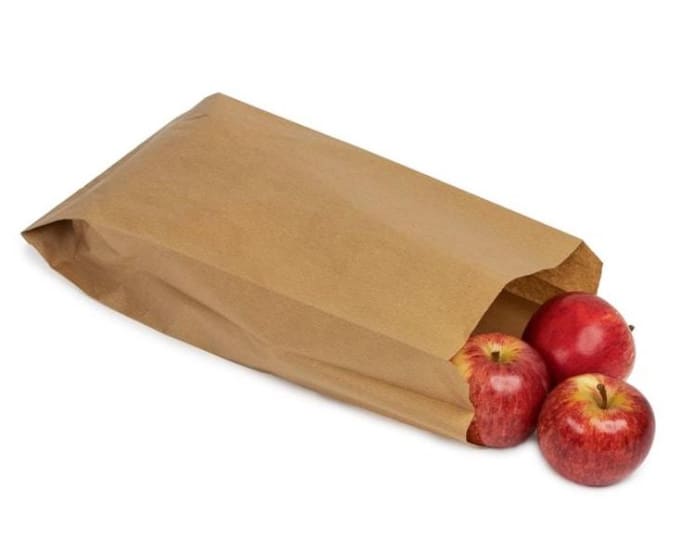 Ribbed brown kraft paper produce bags, 330 x 180 x 130mm, eco-friendly, packed 1000 for markets and grocery stores.