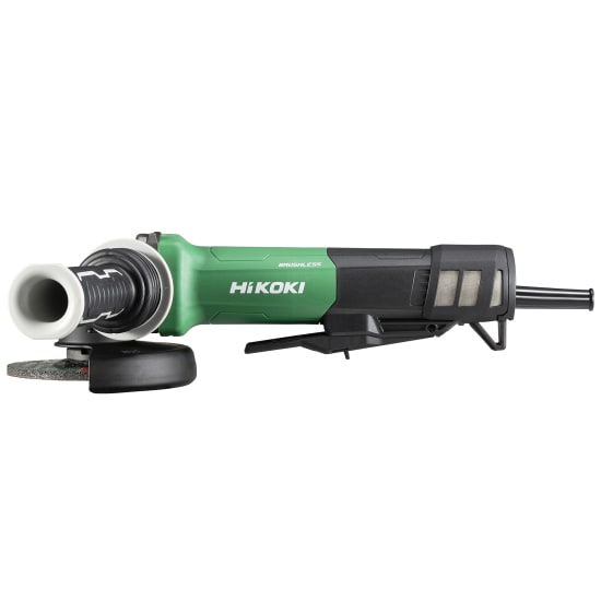 HiKOKI 1320W BL Paddle Switch Corded Angle Grinder with electronic brake, soft-start, and ultra-slim design for enhanced control.