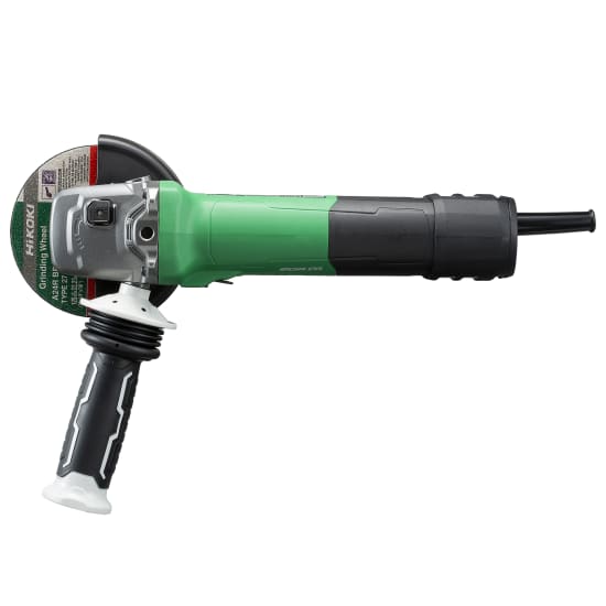 HiKOKI 1320W BL Heavy Duty Corded Angle Grinder with AC Brushless motor, slim design, and variable speed for versatile grinding.