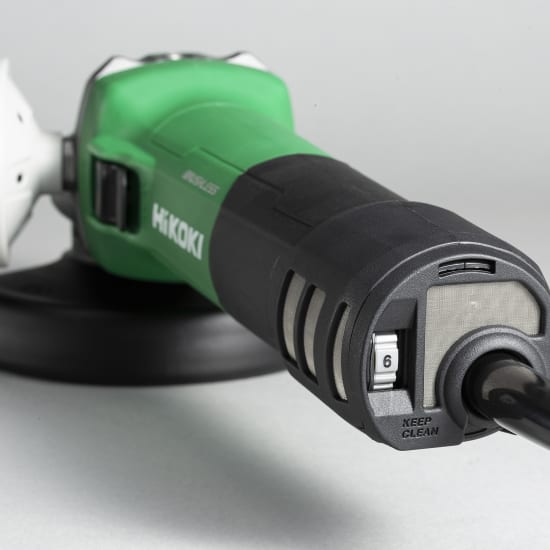 HiKOKI 1320W BL Heavy Duty Corded Angle Grinder with AC Brushless technology, variable speed control, and slim design for versatile performance.