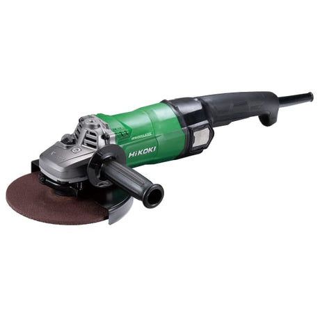 HiKOKI 2000W corded angle grinder with safety features, 6,600 RPM speed, and ergonomic design for metal cutting and grinding tasks.