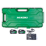 HiKOKI 36V cordless rebar bender/cutter kit, cuts and bends 16mm rebar, features automatic reverse and adjustable bending angle.