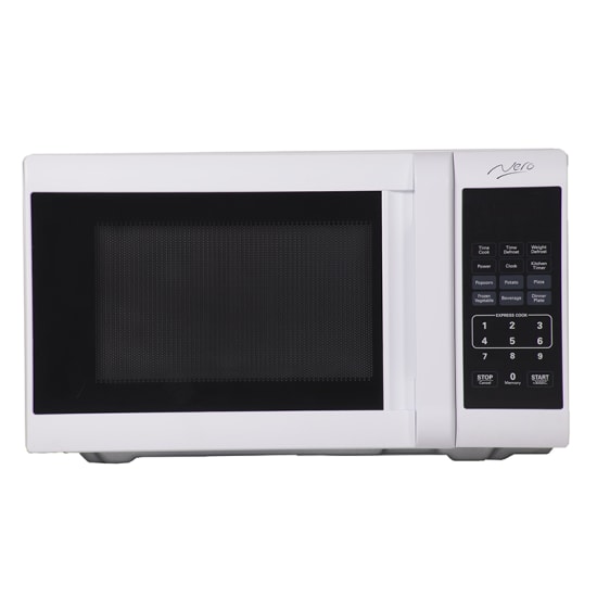 Nero 23L microwave in white, featuring 800W power, digital display, and one-touch cooking for efficient meal prep.