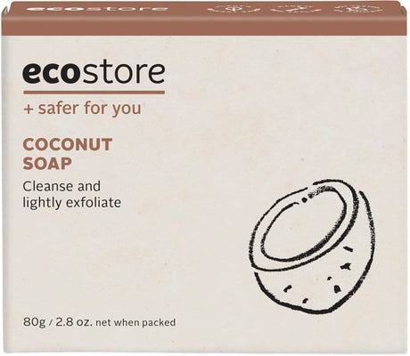 Ecostore Coconut Soap Bar - 80g: vegan-friendly, coconut-exfoliating soap for soft, nourished skin with rich lather.