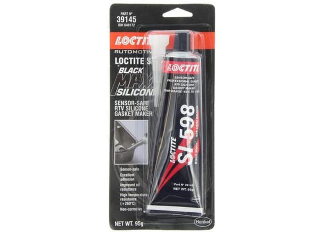 LOCTITE SI 598 Silicone Black Maxx-95g, a flexible, metallic black sealant ideal for gaskets in high-pressure automotive applications.