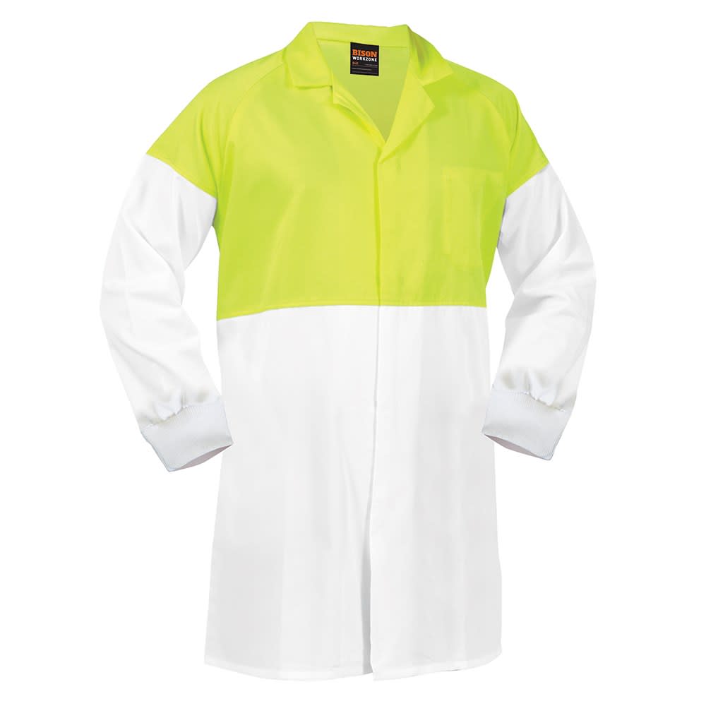 Lightweight Hi Vis Food Industry Dustcoat, 380012 - WHT FLURO YE (Size: 09)