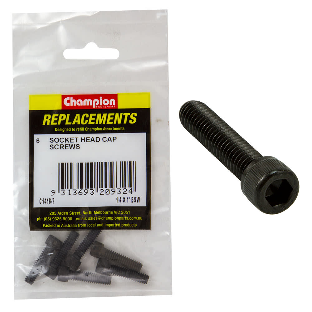 Champion Zinc BSW Socket Head Cap Screw 1/4" x 1" (6 Pack)