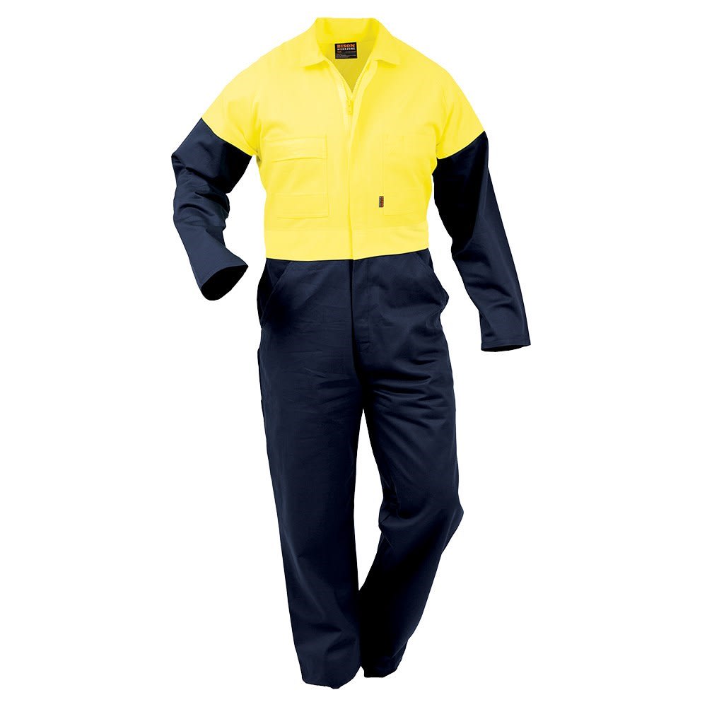 Bison, Hi Vis Zip Overall, 431021 - Yellow/Navy (Size: 102)