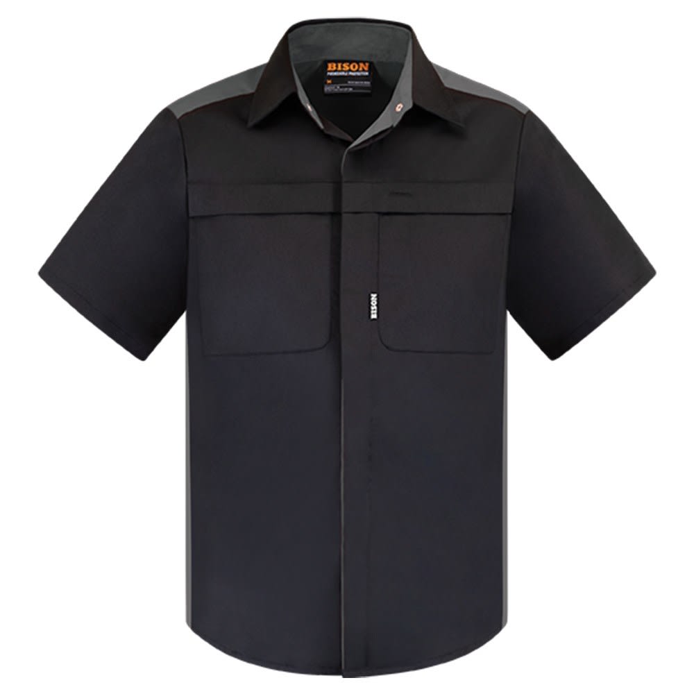 Bison, Polycotton Contrast Shirt, 220012 - Black/Grey - 2XL