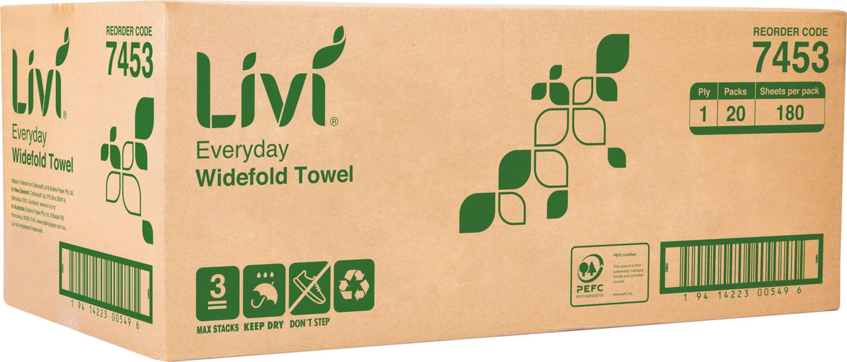 Livi Everday 1 Ply Widefold Paper Towel 180 Sheets (Case of 20 Packs)