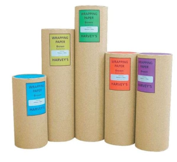 Harveys Kraft Paper Roll, 100gsm, 1800mm x 180m, eco-friendly recycled wrapping for gifts and large items.