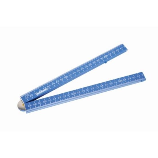 Folding rule measuring 1 meter with a 4-fold design, durable ABS plastic, bevelled edge, and stainless steel ends for precise measurements.