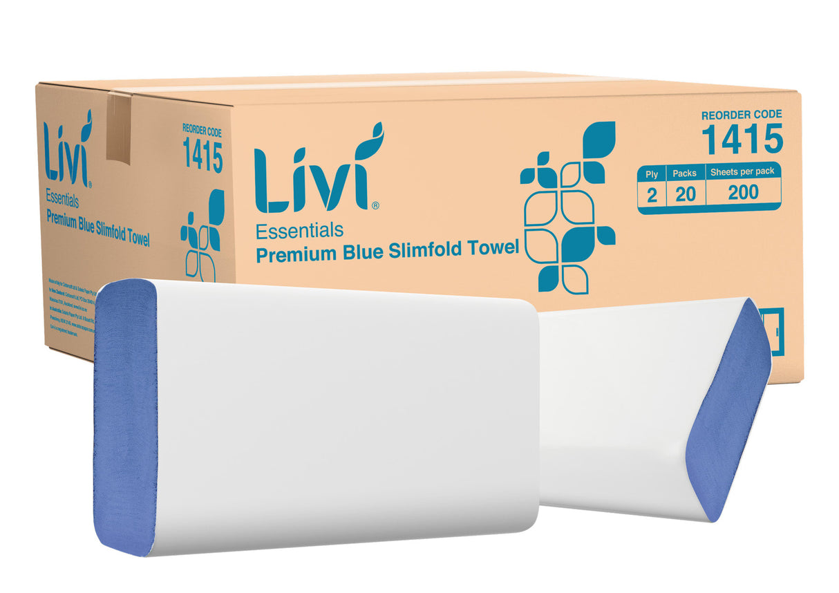 Livi Essentials 2 Ply Slimfold Paper Towel Blue 200 Sheets (Case of 20 Packs)