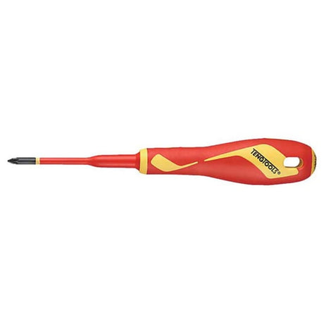 Insulated PZ screwdriver with 80mm blade, designed for safe electrical work, featuring ergonomic handle and reduced diameter for recessed access.