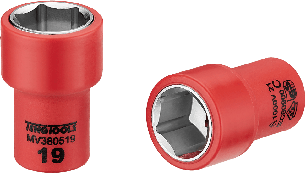 Teng 1000V VDE insulated socket 19mm, designed for live work up to 1,000 volts, with protective insulation and durable Cr-V steel.