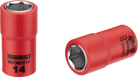 Teng 1000V VDE insulated socket, 14mm, designed for safe live working up to 1,000 volts with superior grip and dual-color protection.