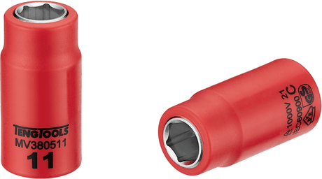 Teng 1000V VDE insulated socket, 11mm, safe for live work up to 1,000 volts, features durable chrome vanadium and clear insulation.