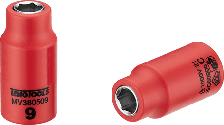 Teng 1000V VDE 3/8in insulated socket, 9mm, for safe high-voltage work, featuring dual-color insulation and durable chrome vanadium steel.