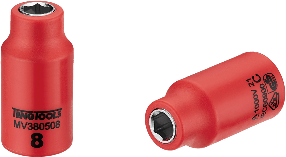 Teng 1000V VDE 3/8in Dr. Insulated Socket-8mm for safe live electrical work, features dual-color insulation and superior grip.