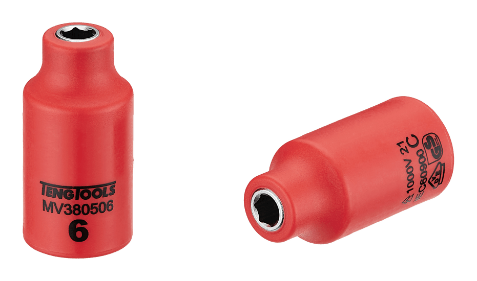 Teng 1000V VDE insulated socket, 6mm, safe for live work, dual-color insulation, durable chrome vanadium, 6-point grip.