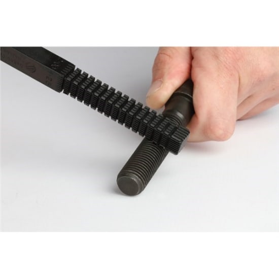 Thread Restorer SAE/UNF tool for restoring damaged threads, features 8 pitch sizes, compact design for tight spaces.