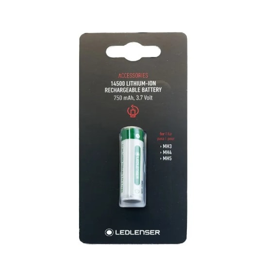 High-capacity 750 mAh Li-ion rechargeable battery for Ledlenser iH5R and MH5 headlamps, ideal for outdoor adventures.