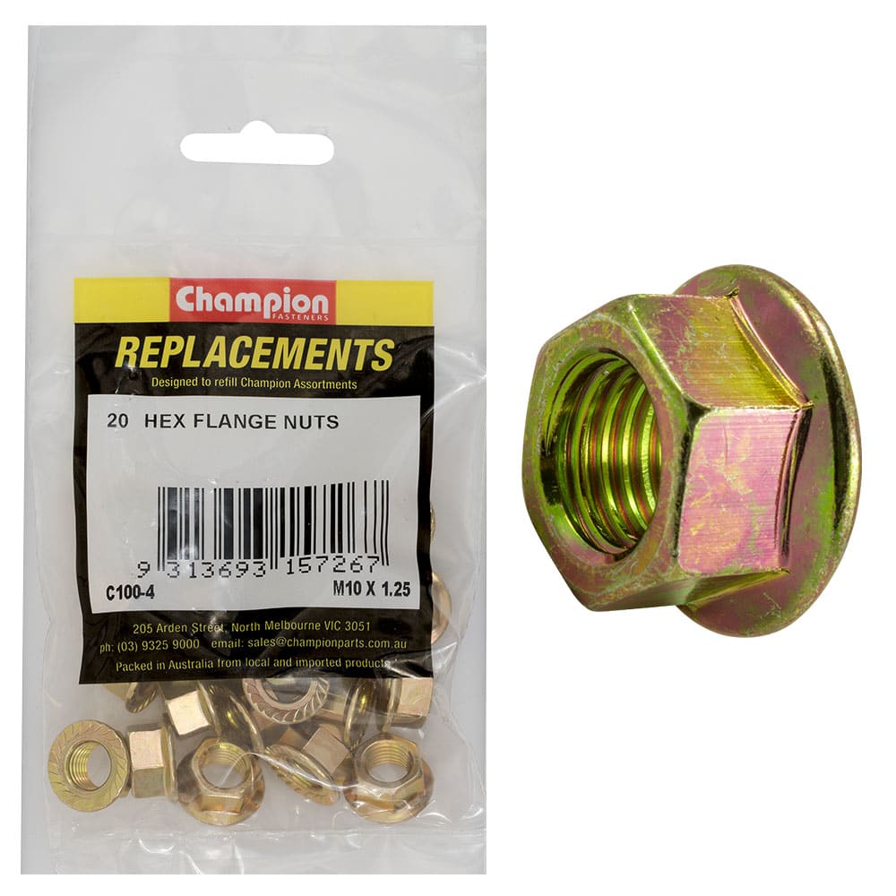 Champion Hex Flange Nut M10 x 1.25 Pack of 20