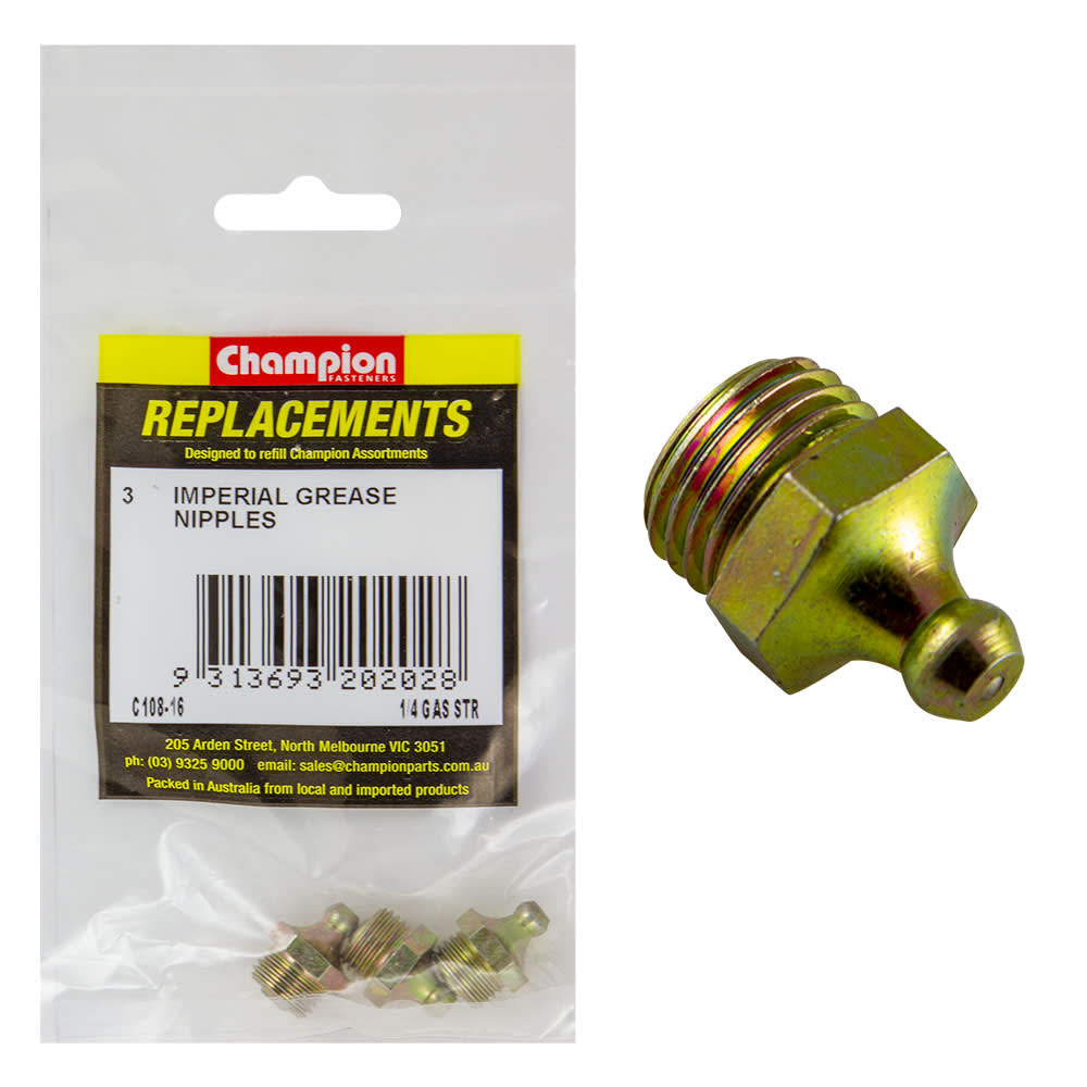 Champion BSP Straight Grease Nipple 1/4" Pack of 3