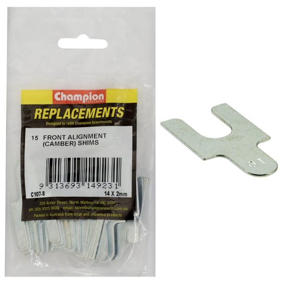 Champion Front Alignment Shim pack of 15, 14mm x 2mm, durable and essential for precise vehicle front-end alignment.