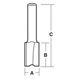 Solid carbide 6mm straight bit with 2 flutes for precise routing, grooving, and rebating in woodworking projects.