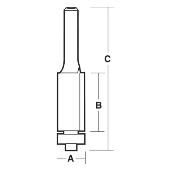 Carbitool Trim Bit Flush with 9.5mm carbide tip for precise trimming in woodworking, featuring a ball bearing guide.