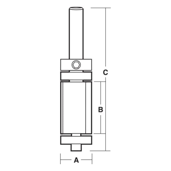 Carbitool 12.7mm dual carbide-tipped trim bit with 2 flutes and dual bearings for precision woodworking and template trimming.