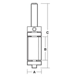 Carbitool 12.7mm dual carbide-tipped trim bit with 2 flutes and dual bearings for precision woodworking and template trimming.