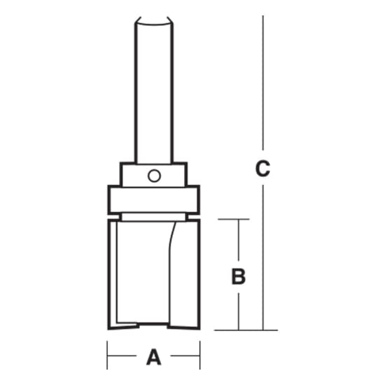 Carbitool Trim Bit features a carbide tip and ball bearing guide for precise flush trimming in woodworking projects.