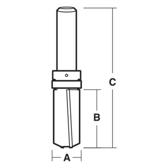 Carbitool Trim Bit Shear Flush-1/2" designed for precise trimming of soft timbers, minimizing veneer delamination with down shear tip.